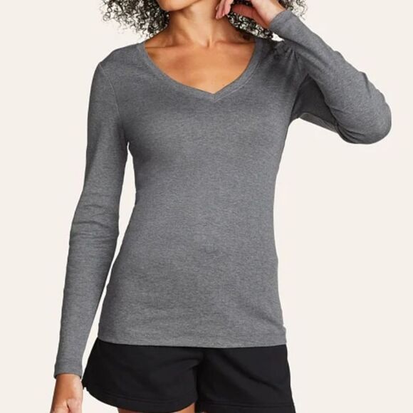 Eddie Bauer Women's Gray Long Sleeve V-Neck Top - Picture 2 of 13